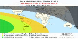 HilalMap: Peta Visibilitas Hilal Shafar 1369 H: rukyat tanggal 1949-11-20 M