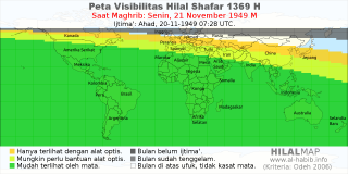 HilalMap: Peta Visibilitas Hilal Shafar 1369 H: rukyat tanggal 1949-11-21 M