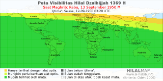 HilalMap: Peta Visibilitas Hilal Dzulhijjah 1369 H: rukyat tanggal 1950-9-13 M
