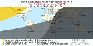 HilalMap: Peta Visibilitas Hilal Ramadhan 1370 H: rukyat tanggal 1951-6-4 M