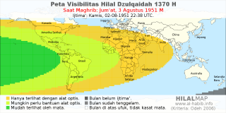 HilalMap: Peta Visibilitas Hilal Dzulqaidah 1370 H: rukyat tanggal 1951-8-3 M