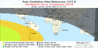 HilalMap: Peta Visibilitas Hilal Muharram 1372 H: rukyat tanggal 1952-9-19 M