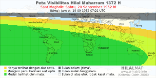 HilalMap: Peta Visibilitas Hilal Muharram 1372 H: rukyat tanggal 1952-9-20 M