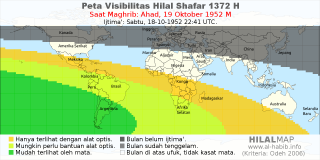 HilalMap: Peta Visibilitas Hilal Shafar 1372 H: rukyat tanggal 1952-10-19 M