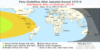 HilalMap: Peta Visibilitas Hilal Jumadal-Awwal 1375 H: rukyat tanggal 1955-12-14 M