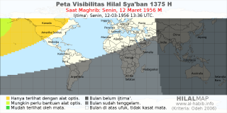 HilalMap: Peta Visibilitas Hilal Syaban 1375 H: rukyat tanggal 1956-3-12 M