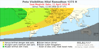 HilalMap: Peta Visibilitas Hilal Ramadhan 1375 H: rukyat tanggal 1956-4-11 M