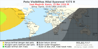 HilalMap: Peta Visibilitas Hilal Syawwal 1375 H: rukyat tanggal 1956-5-10 M