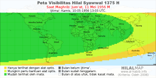 HilalMap: Peta Visibilitas Hilal Syawwal 1375 H: rukyat tanggal 1956-5-11 M