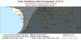 HilalMap: Peta Visibilitas Hilal Dzulqaidah 1375 H: rukyat tanggal 1956-6-8 M