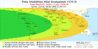 HilalMap: Peta Visibilitas Hilal Dzulqaidah 1375 H: rukyat tanggal 1956-6-9 M