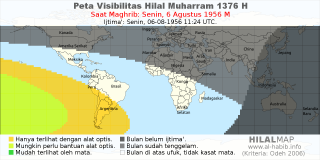 HilalMap: Peta Visibilitas Hilal Muharram 1376 H: rukyat tanggal 1956-8-6 M