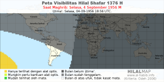 HilalMap: Peta Visibilitas Hilal Shafar 1376 H: rukyat tanggal 1956-9-4 M