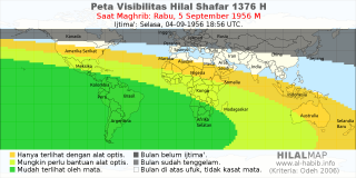 HilalMap: Peta Visibilitas Hilal Shafar 1376 H: rukyat tanggal 1956-9-5 M