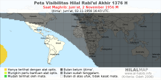 HilalMap: Peta Visibilitas Hilal Rabiul-Akhir 1376 H: rukyat tanggal 1956-11-2 M