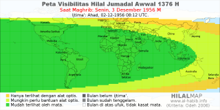 HilalMap: Peta Visibilitas Hilal Jumadal-Awwal 1376 H: rukyat tanggal 1956-12-3 M