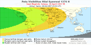 HilalMap: Peta Visibilitas Hilal Syawwal 1376 H: rukyat tanggal 1957-4-30 M