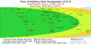 HilalMap: Peta Visibilitas Hilal Dzulqaidah 1376 H: rukyat tanggal 1957-5-30 M