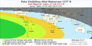 HilalMap: Peta Visibilitas Hilal Muharram 1377 H: rukyat tanggal 1957-7-27 M