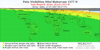 HilalMap: Peta Visibilitas Hilal Muharram 1377 H: rukyat tanggal 1957-7-28 M
