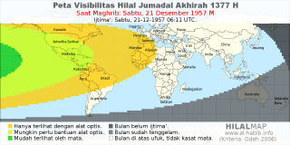 HilalMap: Peta Visibilitas Hilal Jumadal-Akhirah 1377 H: rukyat tanggal 1957-12-21 M