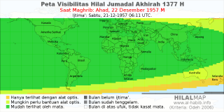 HilalMap: Peta Visibilitas Hilal Jumadal-Akhirah 1377 H: rukyat tanggal 1957-12-22 M