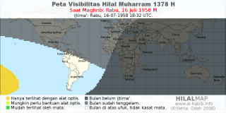 HilalMap: Peta Visibilitas Hilal Muharram 1378 H: rukyat tanggal 1958-7-16 M