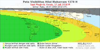 HilalMap: Peta Visibilitas Hilal Muharram 1378 H: rukyat tanggal 1958-7-17 M