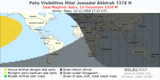 HilalMap: Peta Visibilitas Hilal Jumadal-Akhirah 1378 H: rukyat tanggal 1958-12-10 M