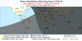 HilalMap: Peta Visibilitas Hilal Syaban 1378 H: rukyat tanggal 1959-2-7 M