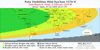 HilalMap: Peta Visibilitas Hilal Syaban 1378 H: rukyat tanggal 1959-2-8 M