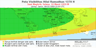 HilalMap: Peta Visibilitas Hilal Ramadhan 1378 H: rukyat tanggal 1959-3-10 M