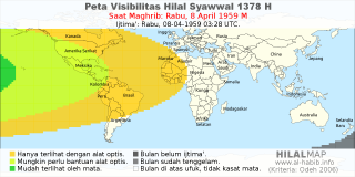 HilalMap: Peta Visibilitas Hilal Syawwal 1378 H: rukyat tanggal 1959-4-8 M