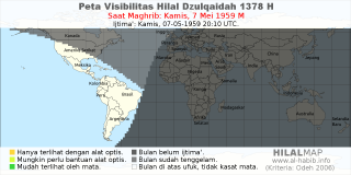 HilalMap: Peta Visibilitas Hilal Dzulqaidah 1378 H: rukyat tanggal 1959-5-7 M
