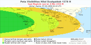 HilalMap: Peta Visibilitas Hilal Dzulqaidah 1378 H: rukyat tanggal 1959-5-8 M