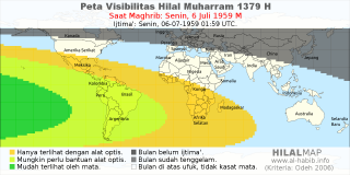HilalMap: Peta Visibilitas Hilal Muharram 1379 H: rukyat tanggal 1959-7-6 M