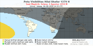 HilalMap: Peta Visibilitas Hilal Shafar 1379 H: rukyat tanggal 1959-8-4 M
