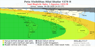 HilalMap: Peta Visibilitas Hilal Shafar 1379 H: rukyat tanggal 1959-8-5 M