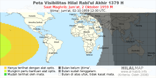 HilalMap: Peta Visibilitas Hilal Rabiul-Akhir 1379 H: rukyat tanggal 1959-10-2 M