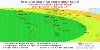 HilalMap: Peta Visibilitas Hilal Rabiul-Akhir 1379 H: rukyat tanggal 1959-10-3 M