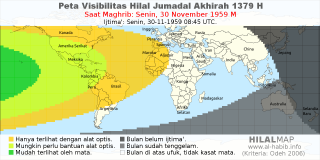 HilalMap: Peta Visibilitas Hilal Jumadal-Akhirah 1379 H: rukyat tanggal 1959-11-30 M