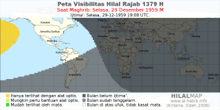 HilalMap: Peta Visibilitas Hilal Rajab 1379 H: rukyat tanggal 1959-12-29 M