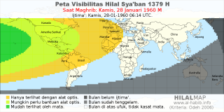 HilalMap: Peta Visibilitas Hilal Syaban 1379 H: rukyat tanggal 1960-1-28 M