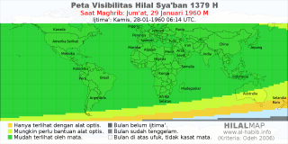HilalMap: Peta Visibilitas Hilal Syaban 1379 H: rukyat tanggal 1960-1-29 M