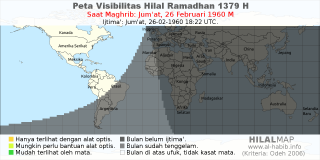 HilalMap: Peta Visibilitas Hilal Ramadhan 1379 H: rukyat tanggal 1960-2-26 M