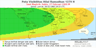 HilalMap: Peta Visibilitas Hilal Ramadhan 1379 H: rukyat tanggal 1960-2-27 M