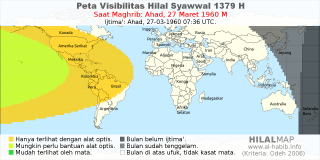 HilalMap: Peta Visibilitas Hilal Syawwal 1379 H: rukyat tanggal 1960-3-27 M
