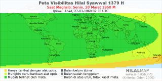 HilalMap: Peta Visibilitas Hilal Syawwal 1379 H: rukyat tanggal 1960-3-28 M