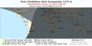 HilalMap: Peta Visibilitas Hilal Dzulqaidah 1379 H: rukyat tanggal 1960-4-25 M