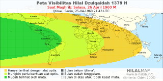 HilalMap: Peta Visibilitas Hilal Dzulqaidah 1379 H: rukyat tanggal 1960-4-26 M